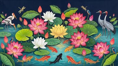 Sacred Lotus Pond Canvas Wall Art