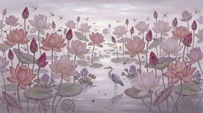Dreamy Mauve Lotus Pond Canvas Painting
