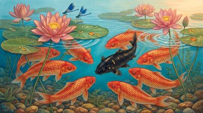 Lotus and Koi Prosperity Pond Canvas Wall Art