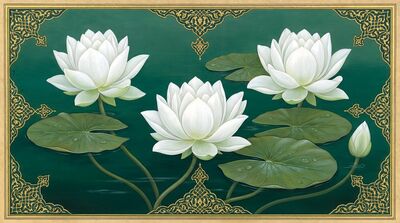 White Lotus Emerald Green Canvas Painting