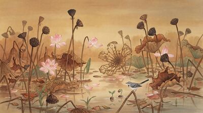 Autumn Lotus Wabi Sabi Pond Canvas Painting