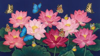 Lotus and Butterflies Garden Canvas Painting