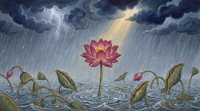 Resilient Lotus in Storm Canvas Wall Art