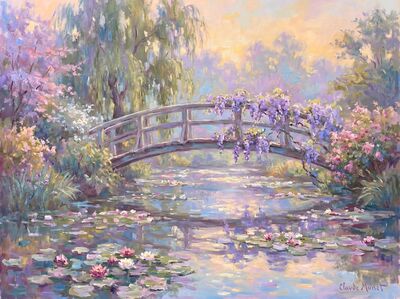 Japanese Bridge Water Lilies Canvas Wall Art