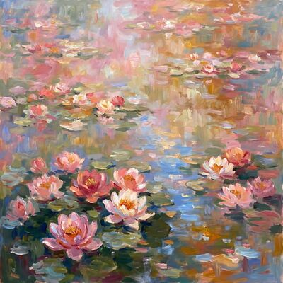 Pink Water Lilies Close Up Canvas Wall Art