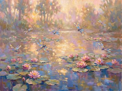 Dragonflies Water Lilies Canvas Wall Art