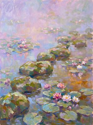 Stepping Stones Water Lilies Canvas Painting