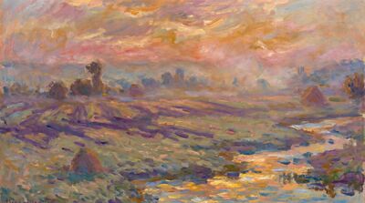 Sunset Over Fields Canvas Painting