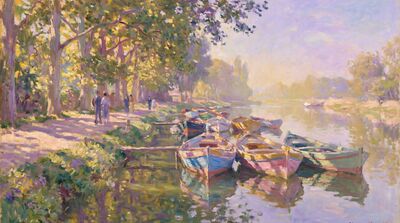 Canal Boats Canvas Painting