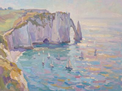 Cliffs and Sailboats Canvas Wall Art