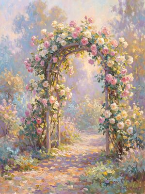 Rose Garden Arch Canvas Painting
