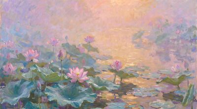 Lotus Pond Morning Canvas Painting