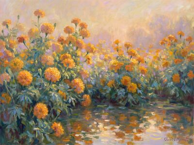 Marigold Border Canvas Painting