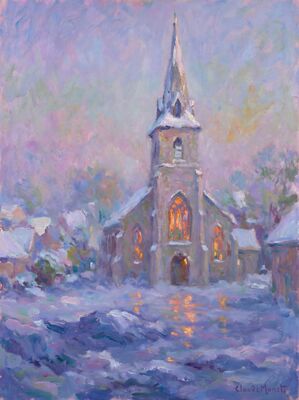 Church in Snow Canvas Painting