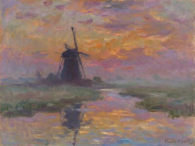 Windmill at Sunset Canvas Painting