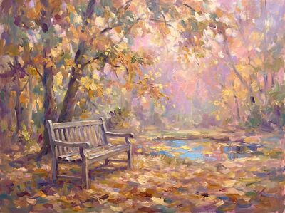 Autumn Park Bench Canvas Wall Art