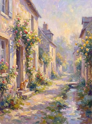Village Street Canvas Painting