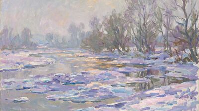 Winter River Ice Canvas Painting
