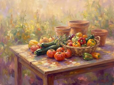 Garden Harvest Still Life Canvas Painting