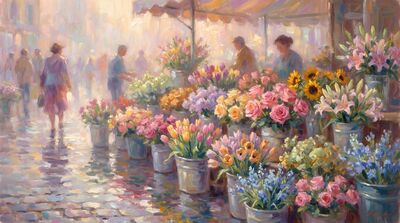Market Flowers Canvas Wall Art