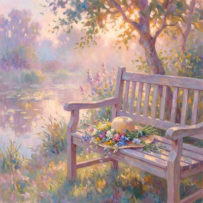 Straw Hat and Flowers Canvas Painting
