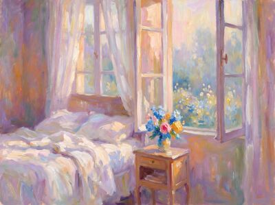 Sunlit Bedroom Canvas Painting