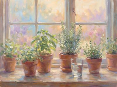 Kitchen Herbs Window Canvas Wall Art