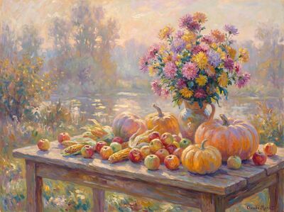 Autumn Harvest Still Life Canvas Wall Art