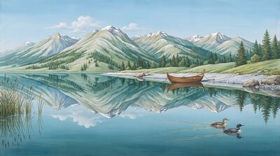 Mountain Mirror Lake Reflection Canvas Painting