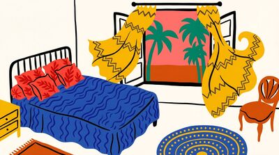 Matisse Style Bedroom With Palm View Canvas Wall Art