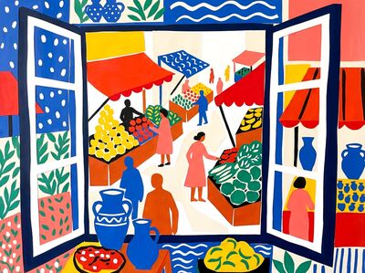 Matisse Style Market Scene Window Canvas Wall Art