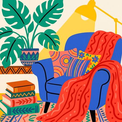 Abstract Colorful Reading Nook Canvas Painting