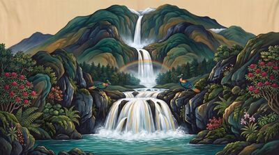 Mountain Waterfall Dual Symbol Canvas Wall Art