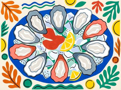 Abstract Colorful Oyster Platter Canvas Painting