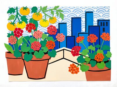 Abstract Colorful Rooftop Garden Canvas Wall Art