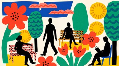 Matisse Style Garden Silhouette Figures Canvas Painting