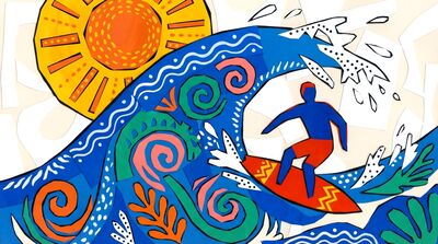 Abstract Colorful Surfer Wave Canvas Wall Art