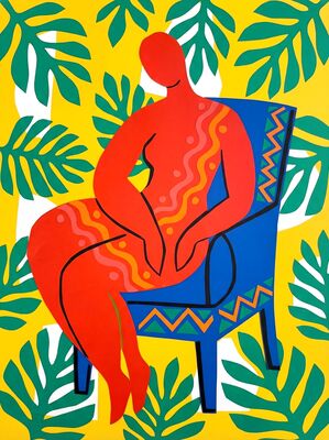 Matisse Style Seated Figure in Red Canvas Painting