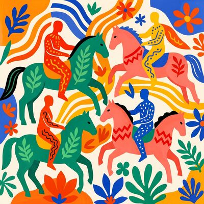 Matisse Inspired Carousel Riders Canvas Painting