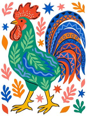 Matisse Style Bold Rooster Canvas Painting