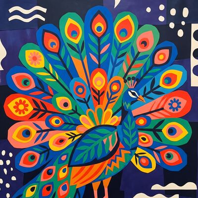 Matisse Inspired Peacock Display Canvas Painting