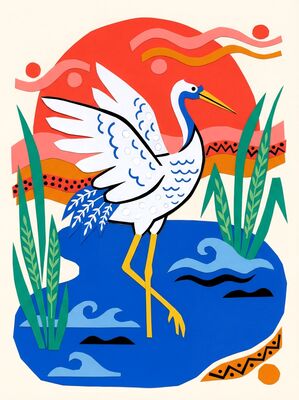 Matisse Style Standing Crane Canvas Painting