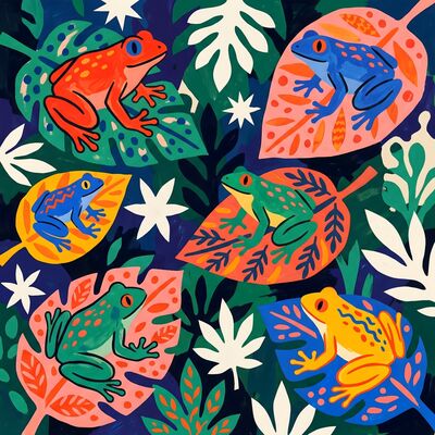 Abstract Colorful Tropical Frogs Canvas Wall Art