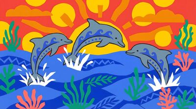 Abstract Colorful Dolphins Leaping Canvas Painting