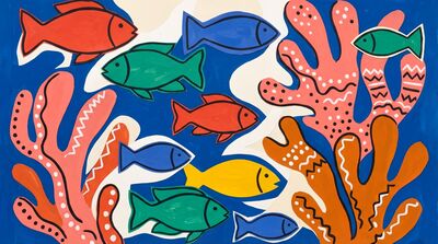 Matisse Inspired Tropical Fish Reef Canvas Wall Art