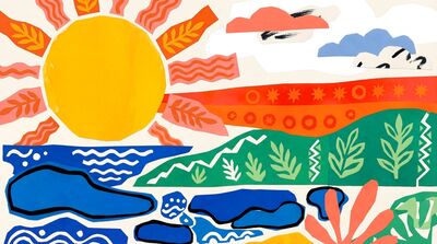 Abstract Colorful Sun and Sea Canvas Wall Art