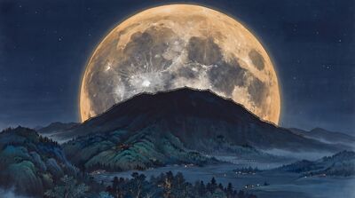 Full Moon Rising Behind Mountain Canvas Wall Art