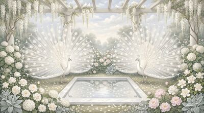 White Peacocks Ethereal Dream Canvas Painting