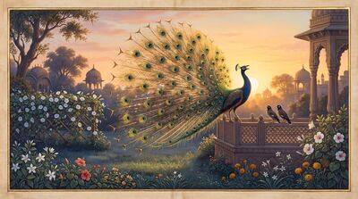 Peacock Greeting Dawn Display Canvas Wall Art