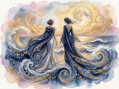 Two Waves Meeting as Lovers Canvas Painting